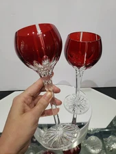 Wine Hock goblet 8-1/4 Glass Ruby Red Cut to clear Crystal Ajka Castille Albinka