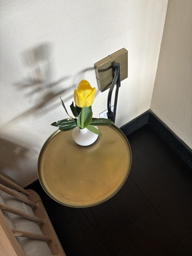 Pair Of Brass Round Swivel Wall Mounted Side Tables - Picture 1 of 7