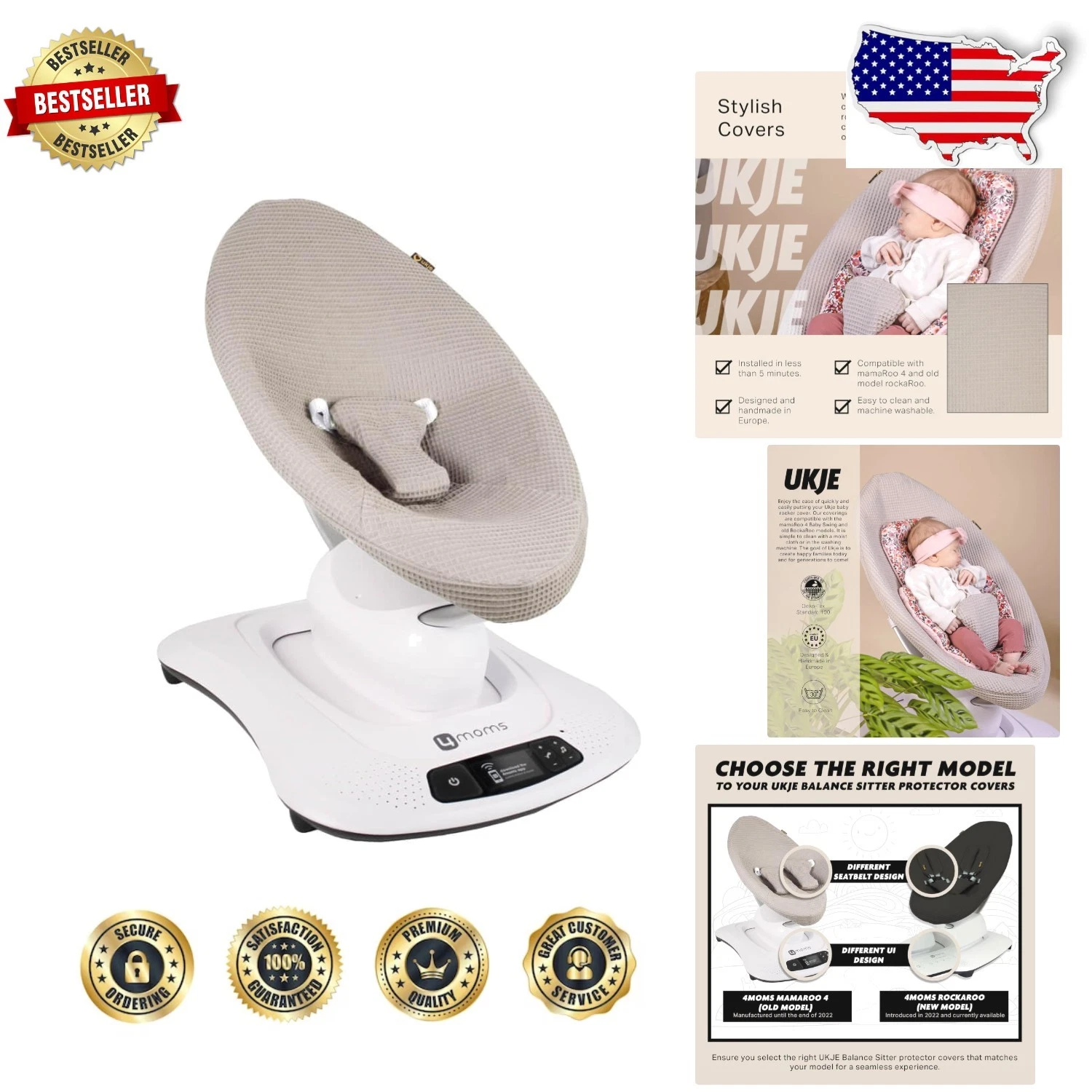 Taupe Cotton MamaRoo 4 Baby Rocker Cover, Washable, Easy Install,
Opens in a new window or tab