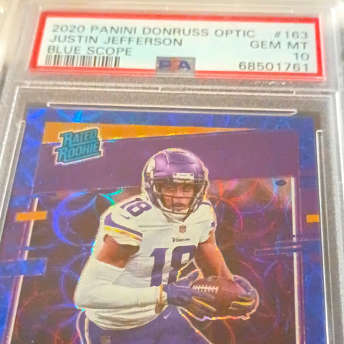 Panini 2020 Optic Justin Jefferson #163 Blue Scope Prizm RC PSA 10