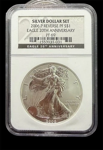 2006-P American Silver Eagle $1 NGC Reverse PF69 20th Anniversary Label