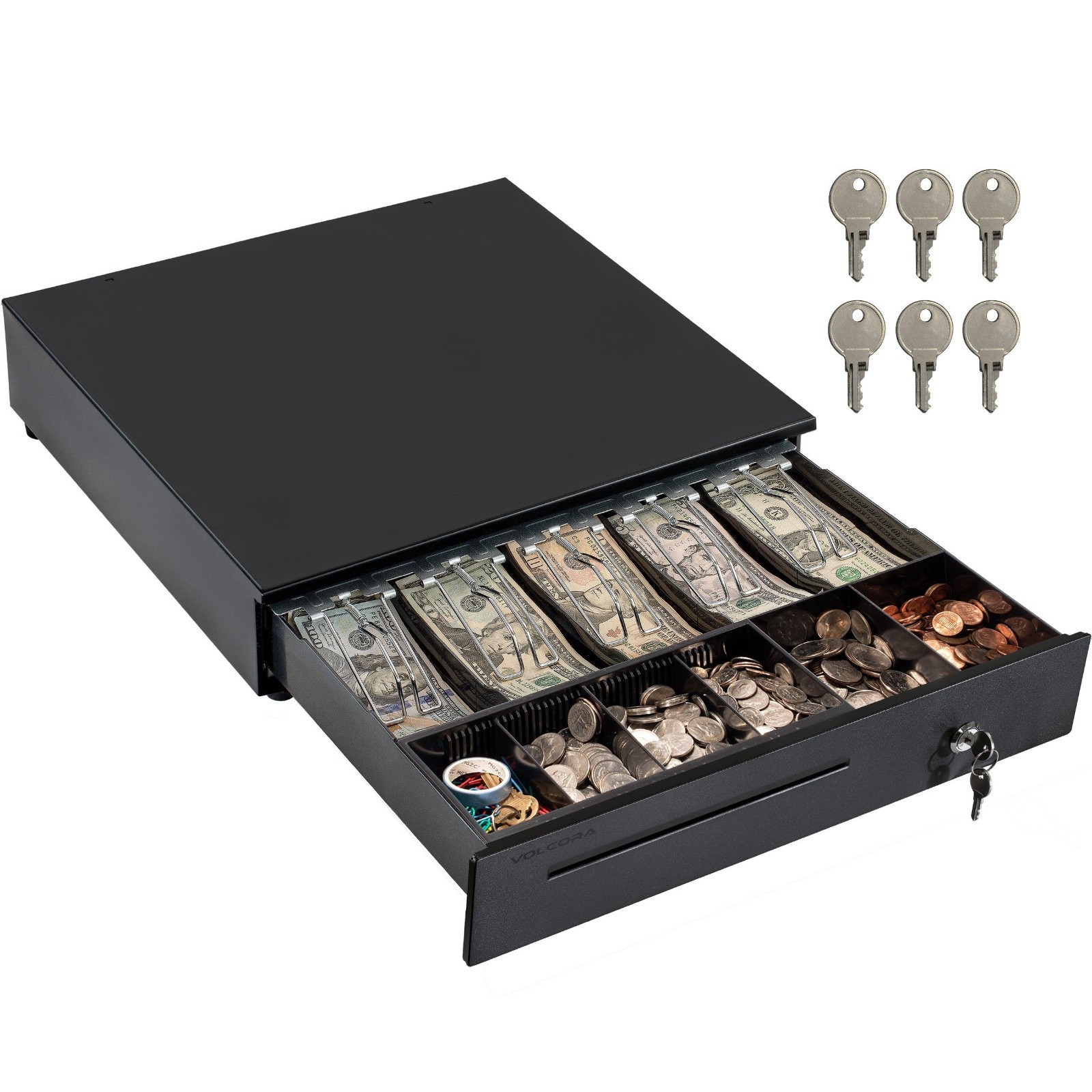 Volcora POS Cash Register Drawer 5 Bill / 6 Coin 24V RJ11 RJ12 w/ Key Black