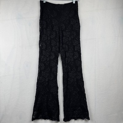 Cache Vintage Black Lace Pants Flare Leg Flowy Boho Bohemian Festival Women's