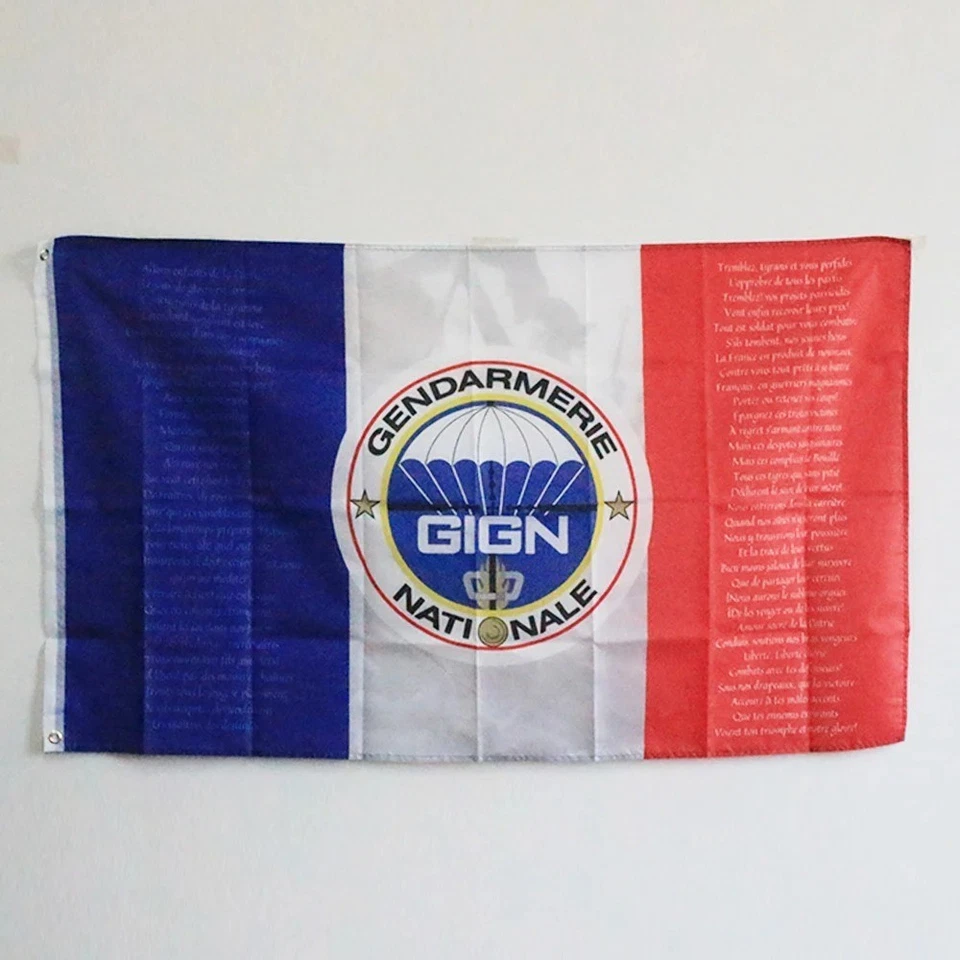 Drapeau France GIGN Gendarmerie Nationale Marseillaise 100D Polyester 90x150cm - Photo 1/1
