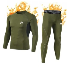 Thermal Underwear for Men, Winter Base Layer Set Tops & Long Johns Large Green