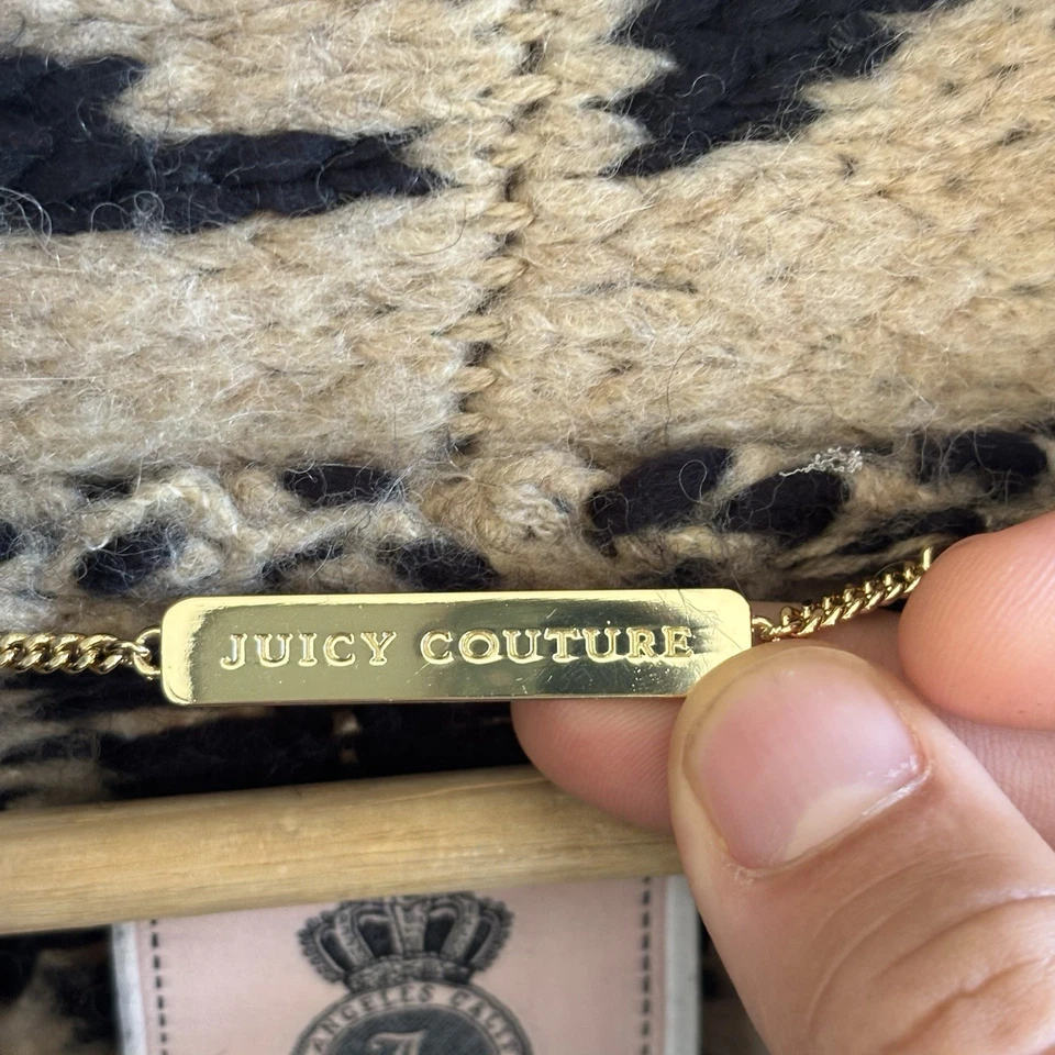 Juicy Cotoure Womens M/L Alpaca Wool Blend Zebra Print Tan Chunky Open Cardigan - Image 4 of 4