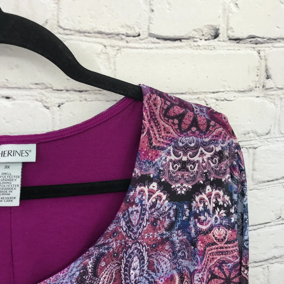 Top Catherines para mujer 3X púrpura floral dobladillo con bandas forrado elástico informal Foto 4 de 4