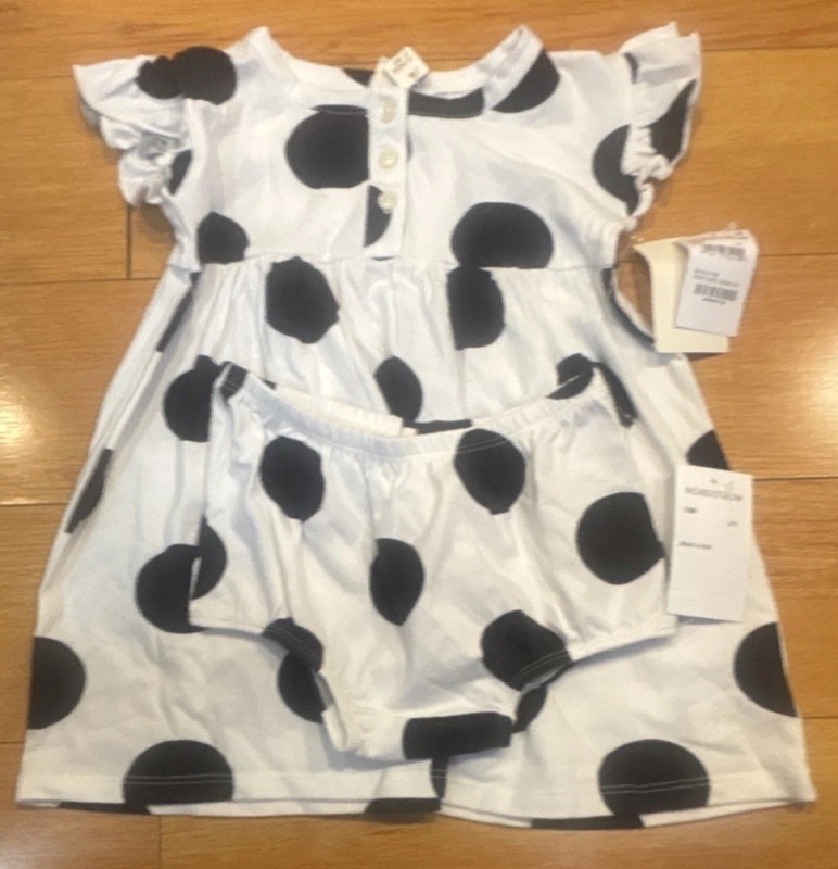 Nordstrom Tucker + Tate White Black Polka Dot 2 Piece Dress Set, Baby 12M