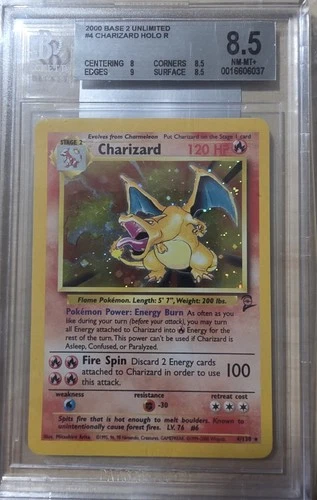 2000 Base 2 Unlimited Charizard Holo BGS 8.5 NM-MT+