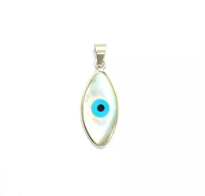 Lucky Protective EVIL EYE PENDANT Mother of Pearl Stone 925 STERLING SILVER
