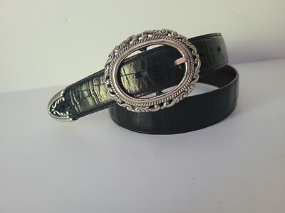Brighton Black Leather Belt with Circular Buckle Vintage Brighton Belt Womens M 30 Black Weave Genuine  main image 4