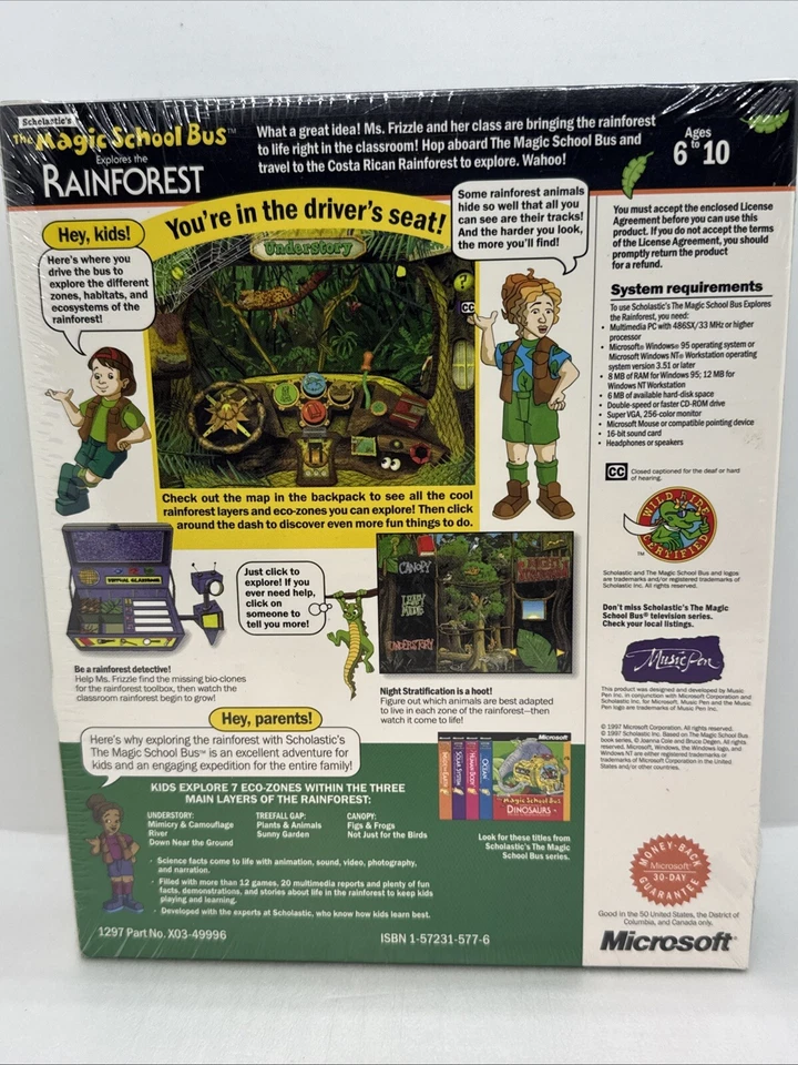 1997 Microsoft MAGIC SCHOOL BUS Explores The Rainforest CDROM Big Box SEALED PC - Image 3 of 4