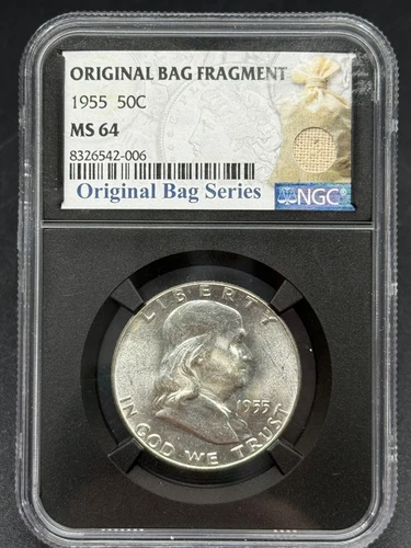 1955 Franklin Half Dollar Original Bag Fragment NGC MS 64