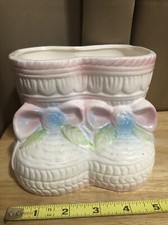Vtg Nursery Baby Planter Double Booties White Pink Green Blue 44-16 