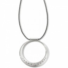 NWT Brighton MOONLIGHT Crystal Silver Circle Pendant LONG Necklace MSRP 68
