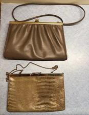 2 Vintage Brown Vinyl Clutch Pursees w/ Straps Very Nice Condition