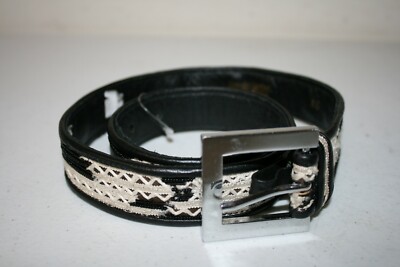 Oscar De La Renta Black Beaded Leather Waist Belt XS USA | eBay display picture 1