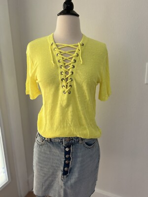 IRO Imis Lace Up T -Shirt Neon Yellow Linen XS