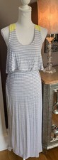 GB White and Gray Striped Maxi Dress with Yellow Racerback Size Small Junior