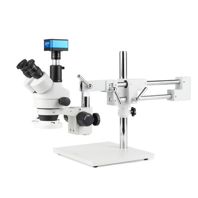 AmScope 3.5X-180X Tri-Noc Stereo Fluorescent Boom Microscope +4K 8MP HDMI Camera