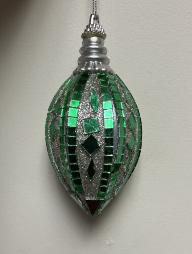 Vintage Green Glass Reflector Sparkling Disco Ball Christmas Ornament - Picture 1 of 8