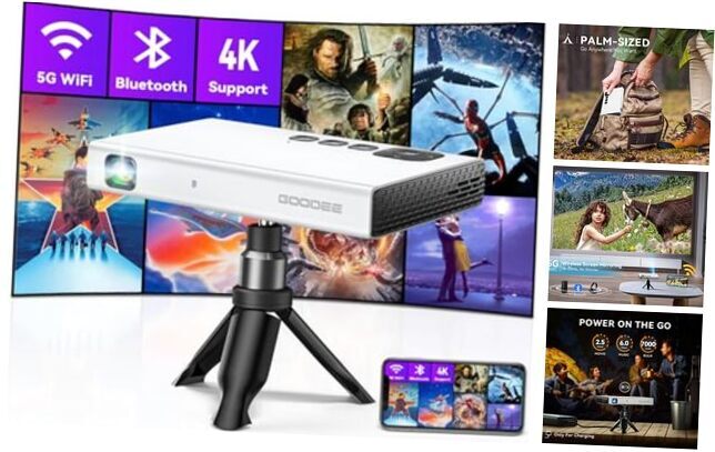 Mini Projector 4K,  1080P Support Pocket DLP Projector with WiFi and White-image