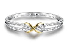White gold finish Ribbon gold infinity design created diamond bangle gift boxed 