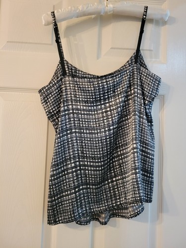 NY & Co. Black Plaid Spaghetti Strap Silky Strech Swing Tank Top Sz Small - Picture 5 of 5