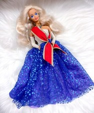 Vintage 1989 Barbie UNICEF Doll Blue Gown Dress Red White Blue