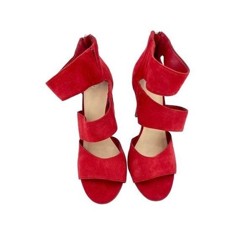 BP. Heels Red Suede Leather Allie Strappy Sandals Stiletto Shoes SZ 7 SH03 - Picture 2 of 9