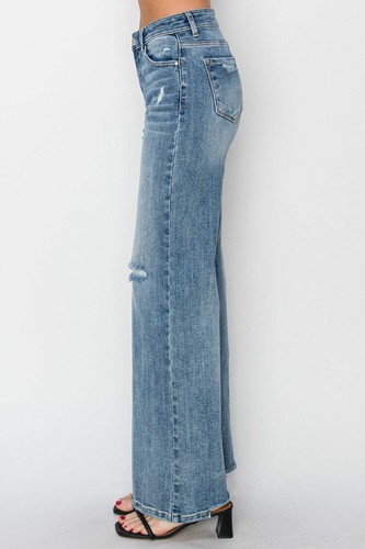 RISEN High Waist Distressed Wide Leg Jeans - Picture 3 of 7