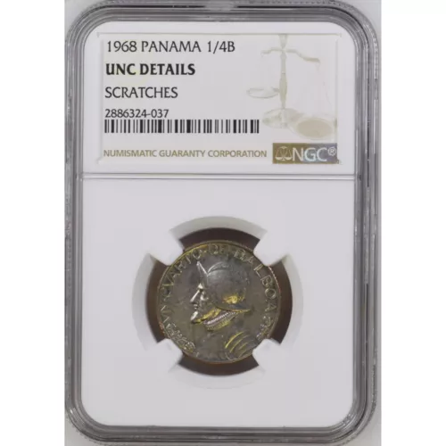 1968 Panama S1/4B Un Quarto de Balboa NGC MS UNC DETAILS SCRATCHES Copper-Nickel