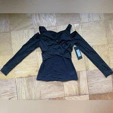 Michi black v-neck long sleeve fitted top w/ cutouts dance/ballet/workout XS NWT