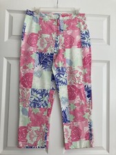 Vtg LILLY PULITZER White Label Cotton Stretch Patchwork Cropped Pants Capris 8