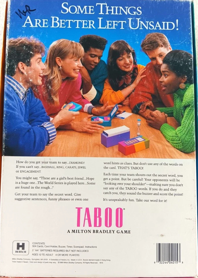 Juego Tabú 1989 De Colección Indescriptible Divertido Hasbro Juego Familiar Foto 3 de 4