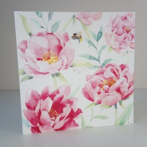 Carte De Vœux Rose Pivoines Abeille Vierge Interieur Anniversaire Etc Ebay