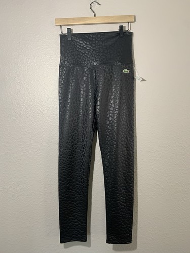 NWT Women’s Black Faux Leather Croc Leggings With Crocodile Logo Size Medium