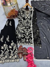 Attractive Look Faux Georgette Black Top Palazzo With Dupatta For Party