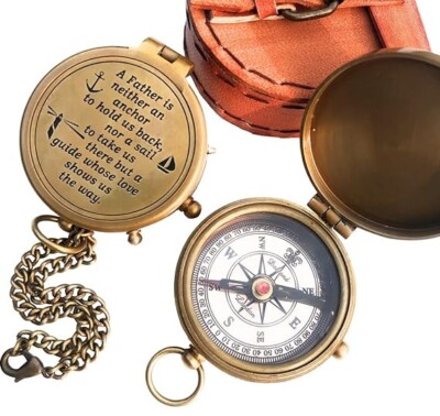 PERSONALIZED BRASS COMPASS WITH CASE FOR MOM/DAD GIFTS 001