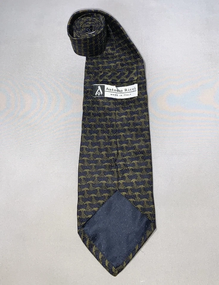 Corbata Hombre Antonio Ricci L 56 W 4 Verde Azul Corbata Seda Hecha en Italia Foto 2 de 3