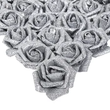 IPOPU Silver Roses Artificial Flowers,25PCS Foam Glitter Roses Glitter Flower...