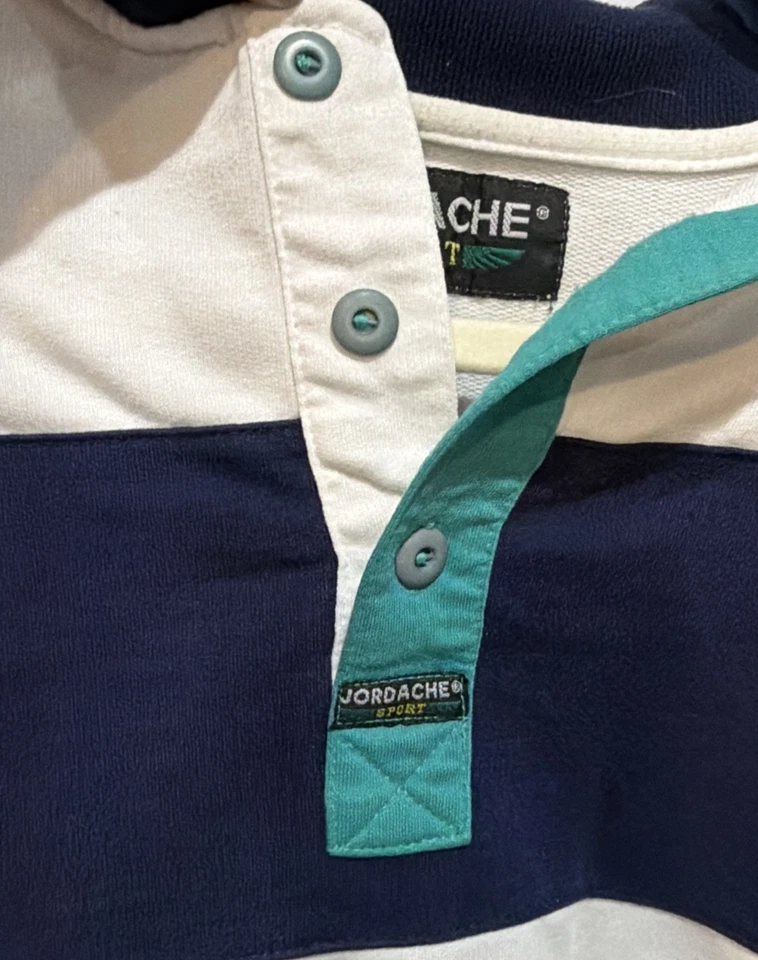 Camisa deportiva vintage Jordache para mujer suéter retro a rayas medianas con cuello Foto 4 de 4