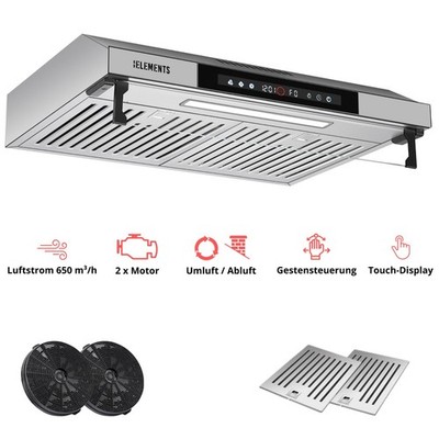 KB ELEMENTS Dunstabzugshaube 60 cm, 650 m³/h, Doppelter Motor,  Gesten, Touch