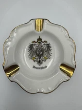 Vintage Deutschland Coat Of Arms Ashtray Zimmerman-Eschborn Germany White Gold