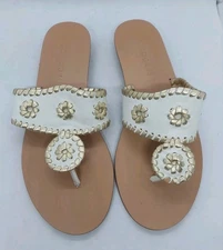 Jack Rogers Navajo Thong Sandals White Gold Stitch Women's Size 8M Casual Summer
