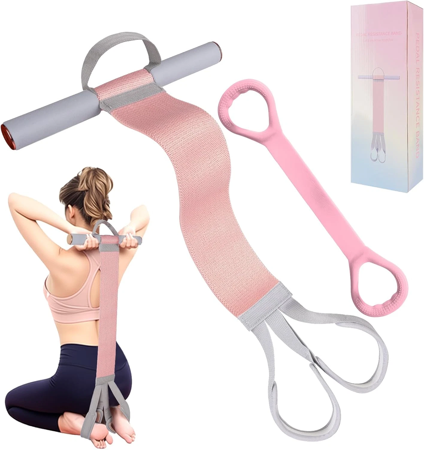 Fabric Resistance Band Handles Non-Slip Foot Pedal Puller Strength Muscle Chest