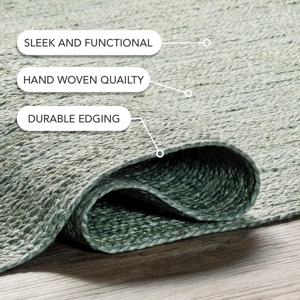 Handmade 2x6 Green Jute Runner Rug Kid Pet Friendly Boho Farmhouse Decor - Image 4 of 4