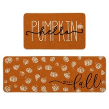 Artoid Mode Orange Hello Pumpkin Kitchen Mats Set of 2 - 17x29+17x47