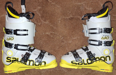 Salomon X-Max 130 White, Yellow, & Black Ski Boots, 305mm - 26/26.5mm