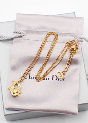 CHRISTIAN DIOR Logo Strass Kette Halskette Anhänger vergoldet 02YJ116